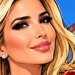 Super Ivanka Trump, cape on, smiling at the chart